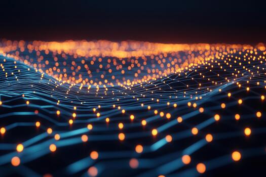 Waves of glowing dots create a mesmerizing digital landscape at night photo