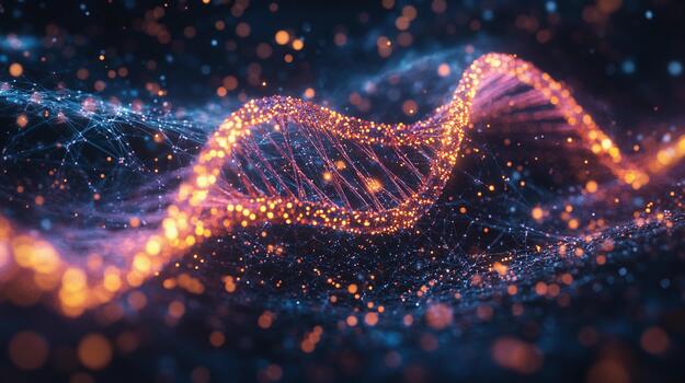 vistoso digital representación de adn hebras en un oscuro antecedentes foto