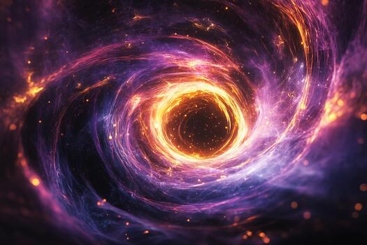 Colorful swirling cosmic vortex with glowing highlights in deep space photo