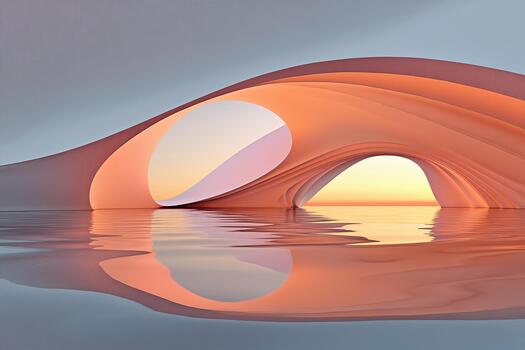 Sunset light illuminating a serene abstract structure by calm water photo