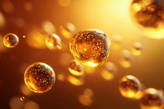 Golden bubbles floating in warm light create a dreamy atmosphere in the scene photo