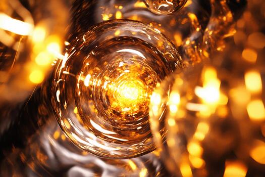 Swirling golden lights create a mesmerizing effect in a glass structure photo