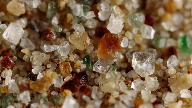 Close-up view of colorful grains of sand found on a beach photo