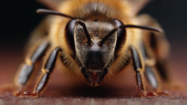 Close-up view of a bee showcasing its intricate facial features and details photo