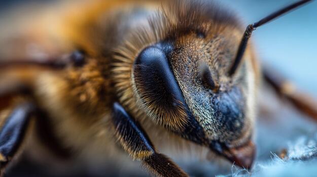Close up of a honeybee showing detailed features in natural environment photo