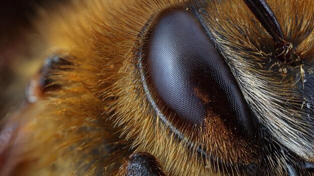 Close-up view of a bee showcasing intricate details of its eye and fur photo