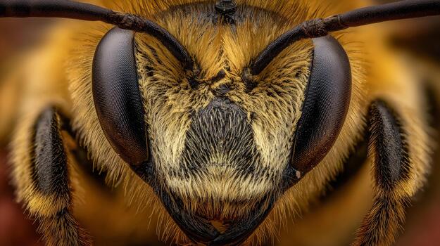 Close-up view of a bee revealing intricate details of its face and eyes photo