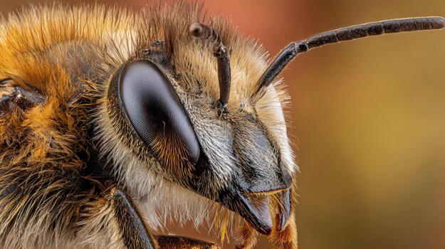 Close-up view of a bee showcasing intricate details of its head and features photo