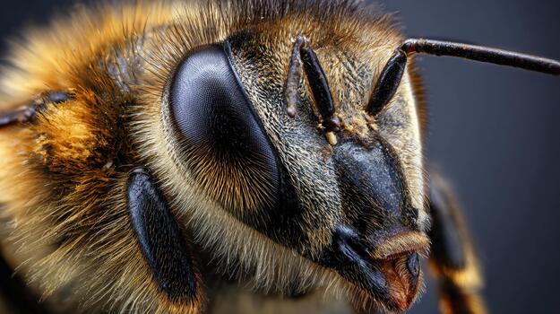 Close-up view of a bee showing intricate details of its face and eyes photo