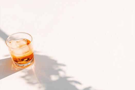 Iced tea resting on a white surface creates a calming, minimal scene photo