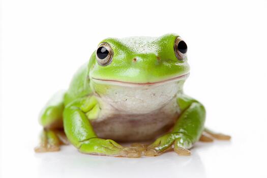 Tree frog resting on wet skin with a vibrant green appearance photo
