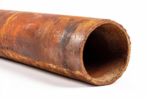 Steel pipe section showcasing rust and wear isolated on white background photo