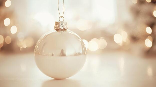 Glowing Christmas ornament shines softly in a warm, blurred background photo