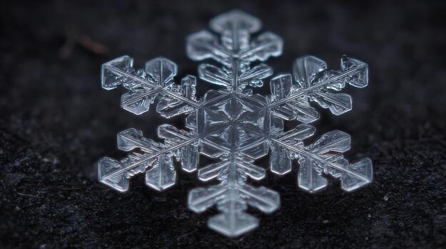 Stunning close-up of a snowflake showing intricate geometric patterns photo