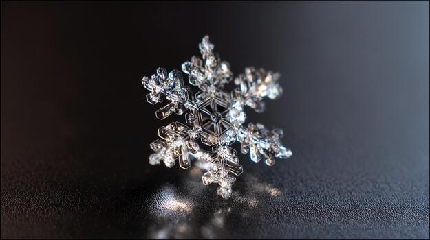 Close-up of a snowflake showcasing detailed geometric structure and beauty photo