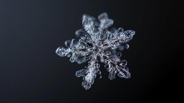 Close-up view of a detailed snowflake with intricate geometric patterns photo
