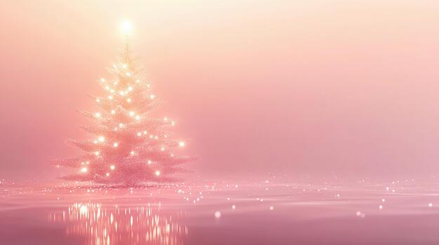 Glowing Christmas tree silhouette in soft lights against a dreamy backdrop photo