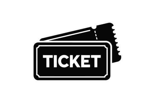 Black and white graphic of two overlapping tickets with the word T I C K E T entry admission vector