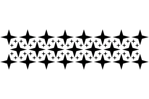 Black four pointed star shapes arranged in two horizontal rows on a white background stars vector