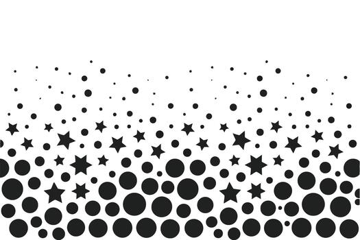 Black stars and circles scattered across a white background forming a border pattern dots vector