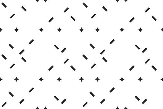 Black dashes and star shapes on white background abstract pattern vector