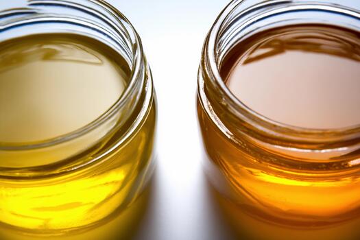 Different shades of golden honey jars showcasing minimalism in design and color photo