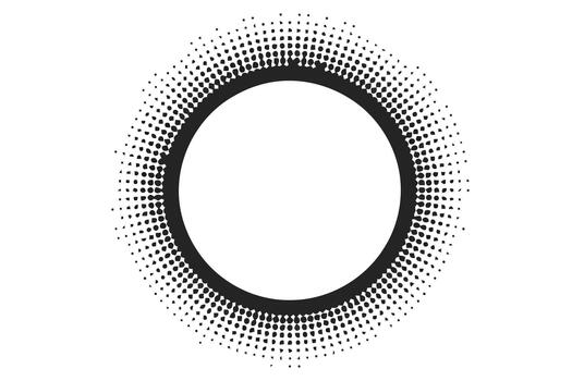 Black circular halftone pattern with radiating dots and squares on white background abstract circle vector