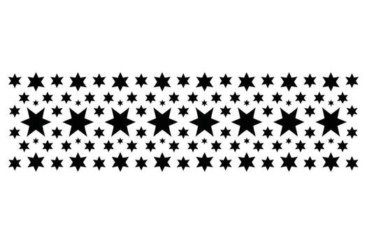 Black six pointed stars in varying sizes arranged in a horizontal pattern on a white background vector