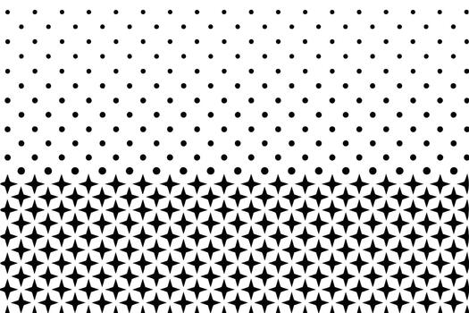 Black and white polka dot pattern transitioning to star shapes background abstract vector