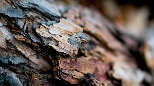 Bark shows detailed textures and earthy colors captured in macro realism photo