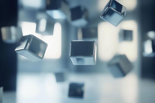 Floating energy cubes in futuristic space environment photo