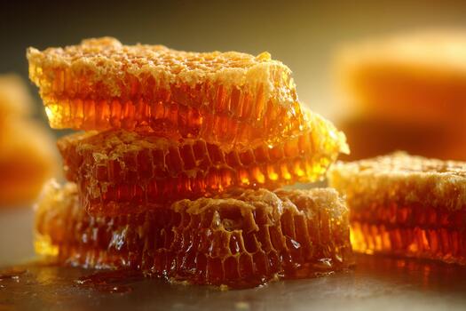 Warm glow of honeycombs stacked together showcasing natural sweetness and texture photo
