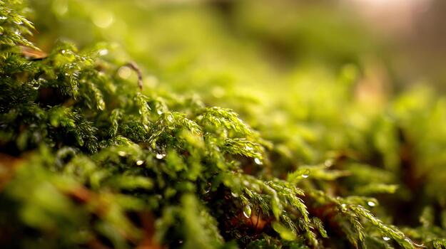 Close-up view of moss with water droplets in natural light capturing vibrant details photo