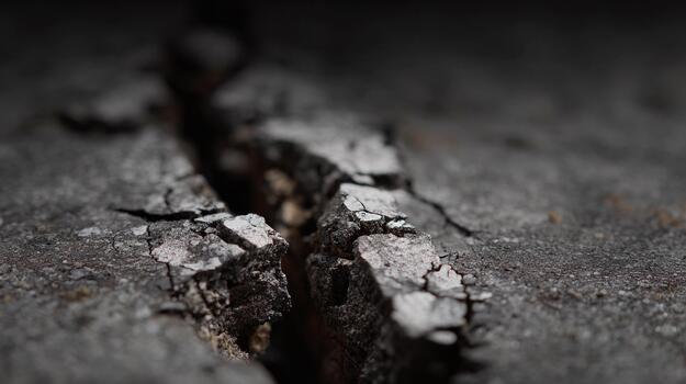 Macro view of concrete cracks showcasing detailed textures and patterns photo