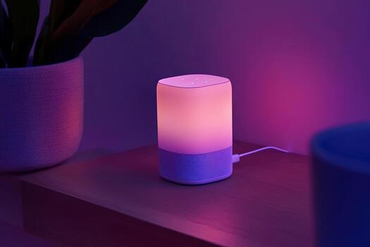 Compact audio device glowing softly on a clean gradient background photo