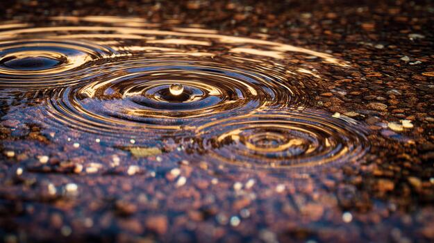 Ripple patterns form on a dark surface during evening light photo