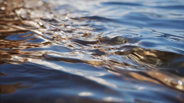 Macro view capturing ripples in clear water during golden hour light photo