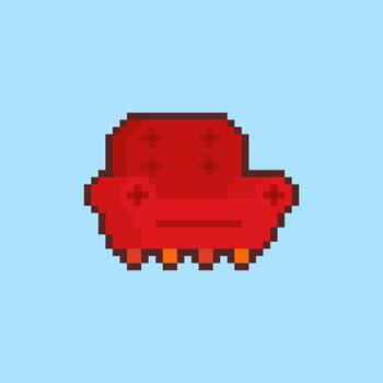 Pixel art a Red Sofa game asset design vector
