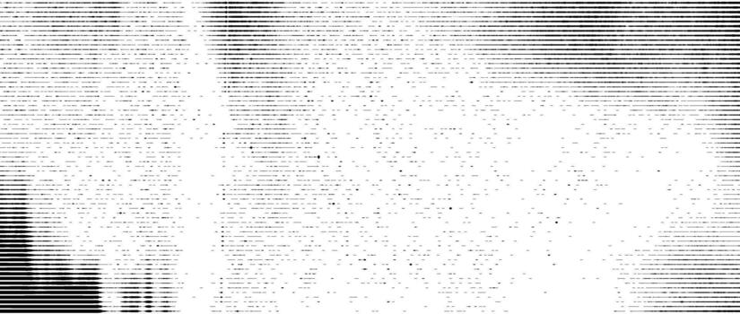 dañado afligido modelo textura. horizontal a rayas falla antecedentes. forrado escaneado imagen efecto concepto fondo de pantalla. lineal trama de semitonos fotocopia arañazos fondo. negro desgastado Copiar papel impresión vector