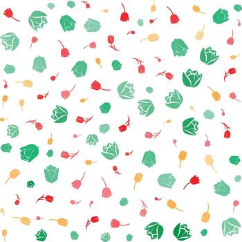 Scattered tulip flowers floating on a white background creating a spring-like cheerful and vibrant pattern design vector