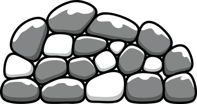 Stone wall construction with rounded rocks in black and white illustration for design and architecture projects vector