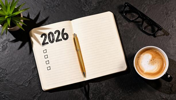 Minimalist 2026 Resolution Planner at Desk photo