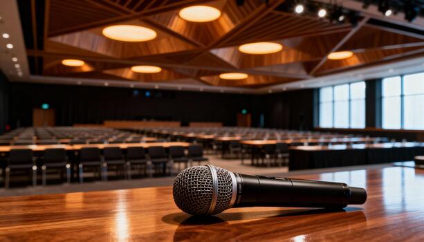 Microphone in Large Empty Venue photo