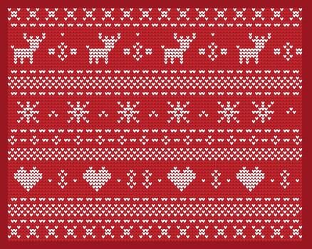 Christmas knitted pattern with element for illustration on red background vector