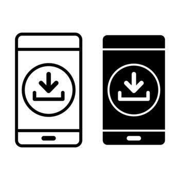 Smartphone Download Black Icon Bundle for Mobile File and App Retrieval vector