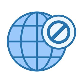 Globe Block Flat Colored Icon for Restricted Global Access and Online Security vector