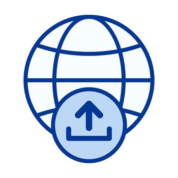 Globe Upload Flat Colored Icon for Global File Transfer and Online Submission vector