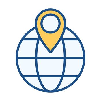 Globe Location Flat Colored Icon for Worldwide Position and Global Navigation vector