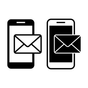 teléfono inteligente correo notificación negro icono haz para móvil mensajes y alertas vector