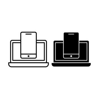Smartphone on Laptop Black Icon Bundle for Multi Device and Digital Sync vector